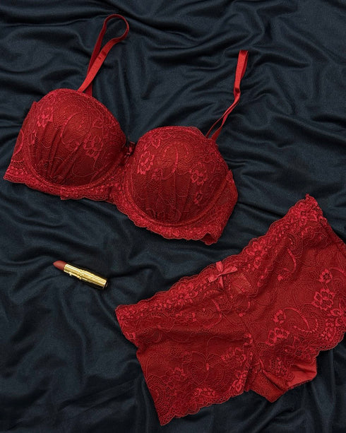 Felicia's Lace Push-Up Bra Set, Crimson