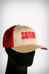 Soror sport trucker, crimson/cream/crimson