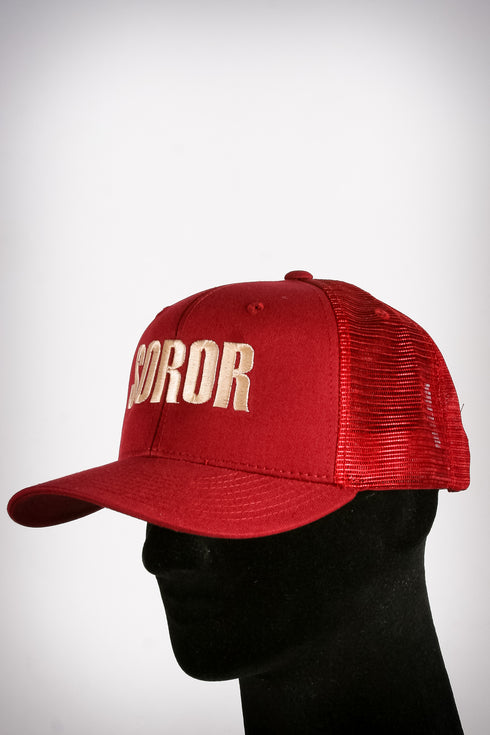Soror sport trucker, crimson/cream