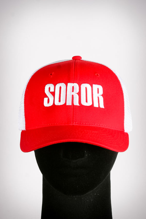 Soror sport trucker, white/red/white