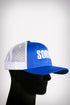Soror sport trucker, white/blue/white