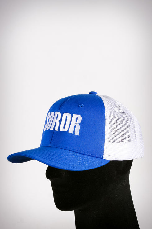 Soror sport trucker, white/blue/white