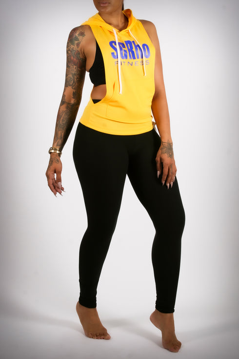 Excuse My Back SGRho stringer tank hoodie, gold