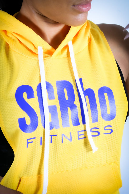 Excuse My Back SGRho stringer tank hoodie, gold