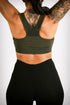Power Through sports bra, military green