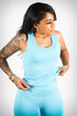Madam President leggings/tank/jacket 3pc set, cyan