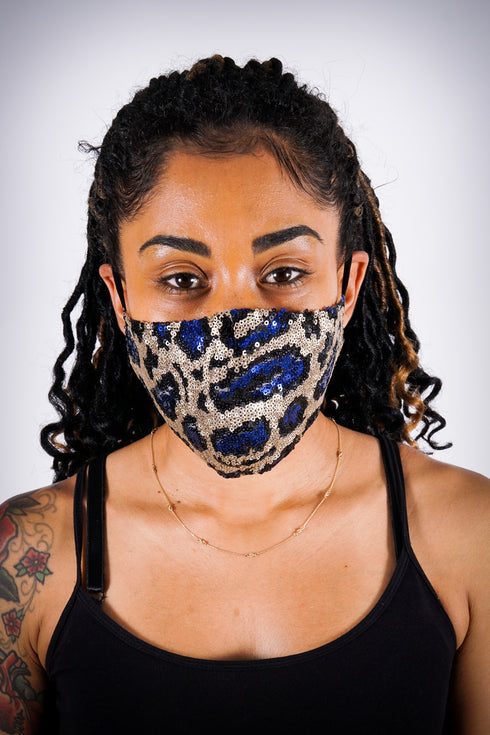 Covered! Sequin mouth mask, blue/gold tiger