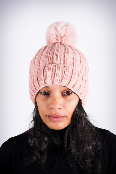 Winter Baby pom-pom beanie, pink