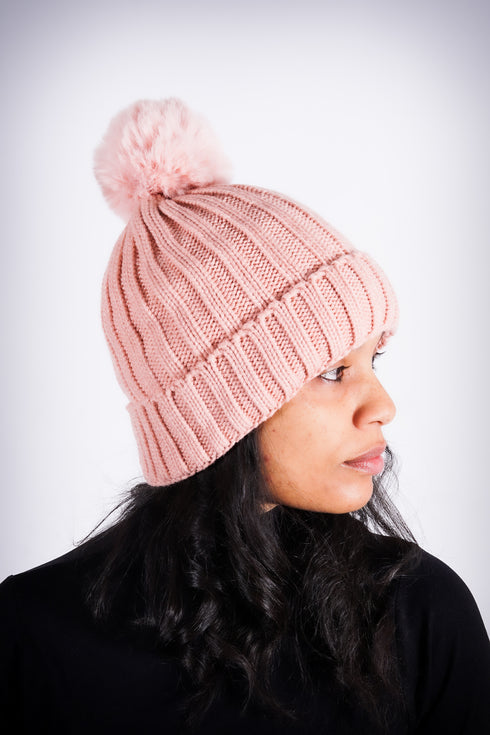 Winter Baby pom-pom beanie, pink