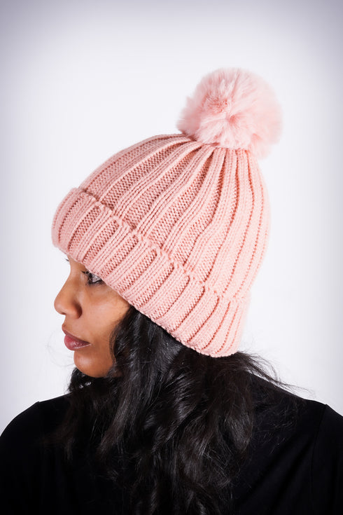 Winter Baby pom-pom beanie, pink