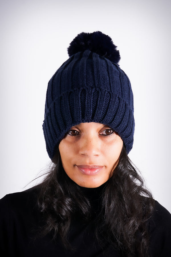 Winter Baby pom-pom beanie, navy