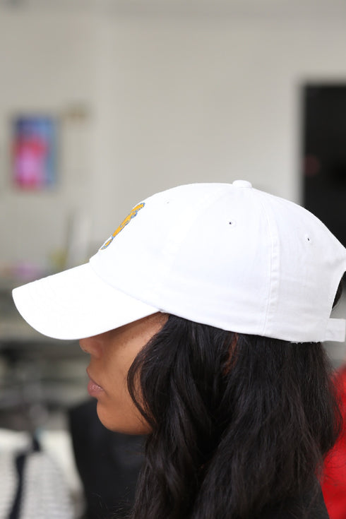 Frenchie Poodle polo dad cap, white