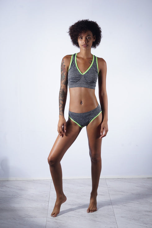 Nighttime Lover jersey bra & knicker set, grey/neon