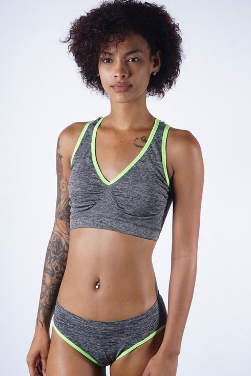 Nighttime Lover jersey bra & knicker set, grey/neon