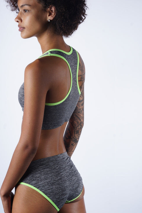 Nighttime Lover jersey bra & knicker set, grey/neon