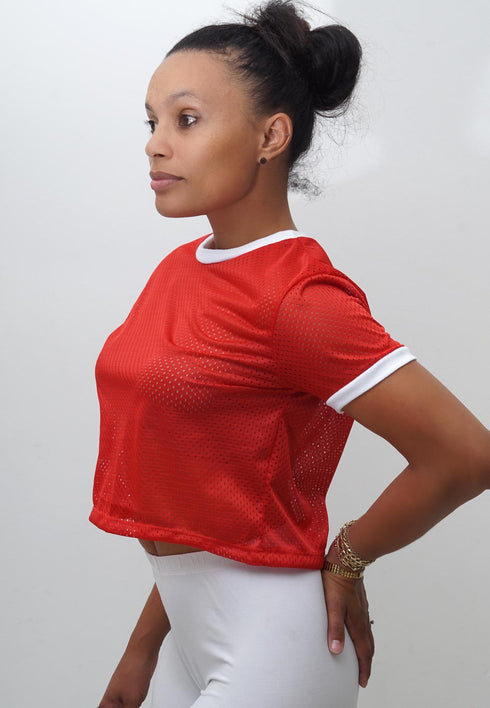 Main Breeze cropped jersey ringer, red/white