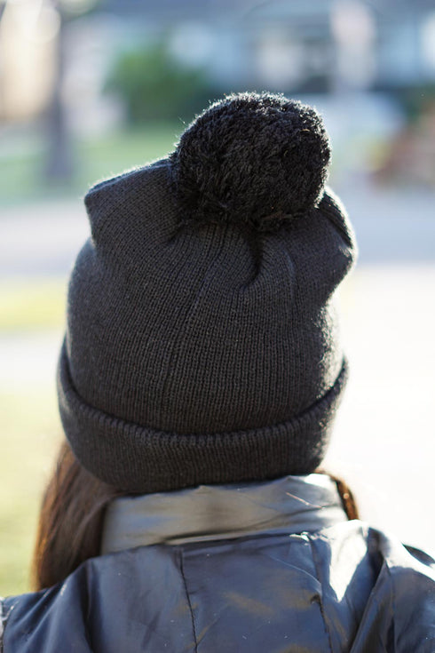 Frenchie Poodle pom-pom beanie, black