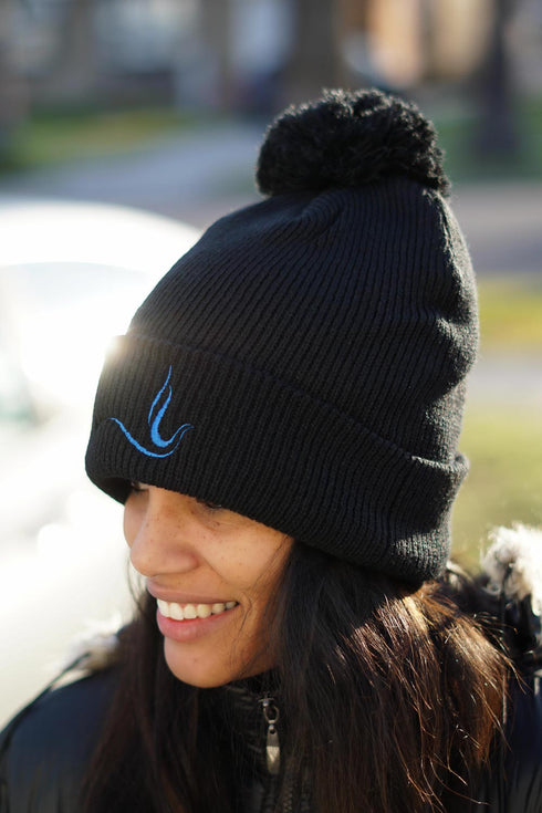 Peace Dove pom-pom beanie, black