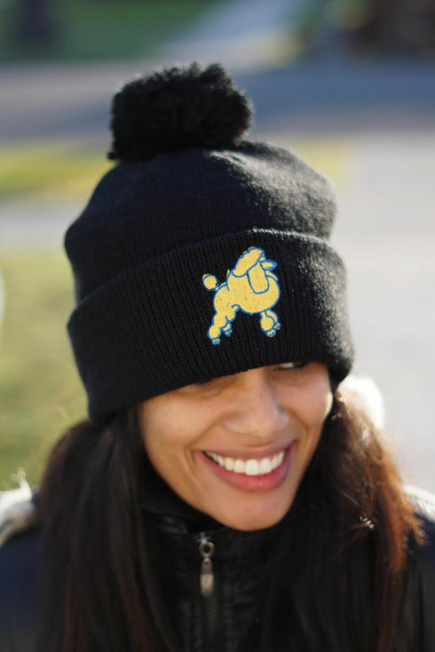 Frenchie Poodle pom-pom beanie, black