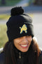 Frenchie Poodle pom-pom beanie, black