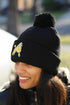 Frenchie Poodle pom-pom beanie, black