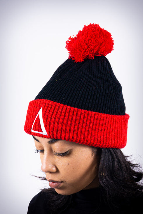 ∆ pom-pom beanie, black/red