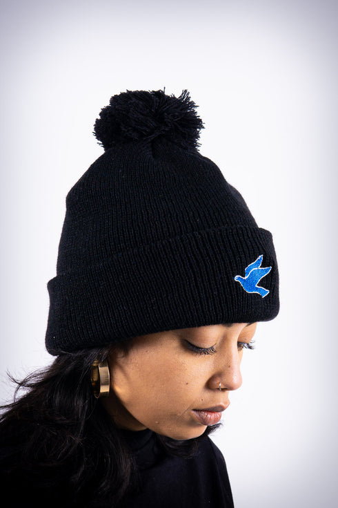 Forever Finer pom-pom beanie, black