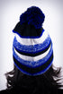 Peace Dove pom-pom beanie, blue striped