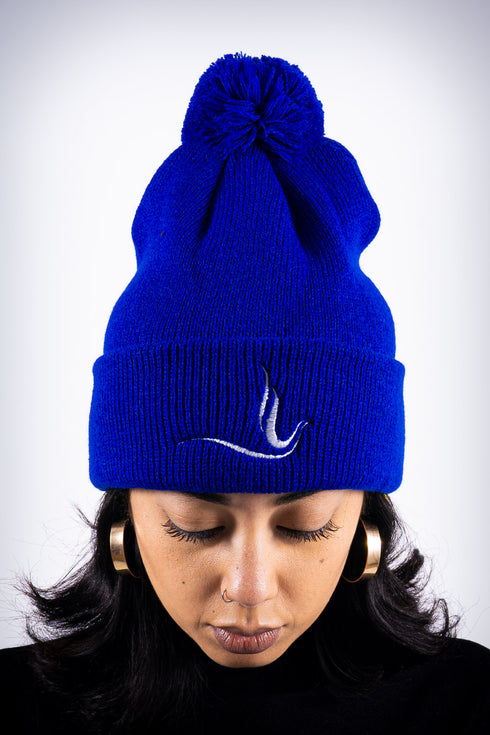 Peace Dove pom-pom beanie, blue