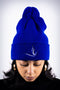 Peace Dove pom-pom beanie, blue