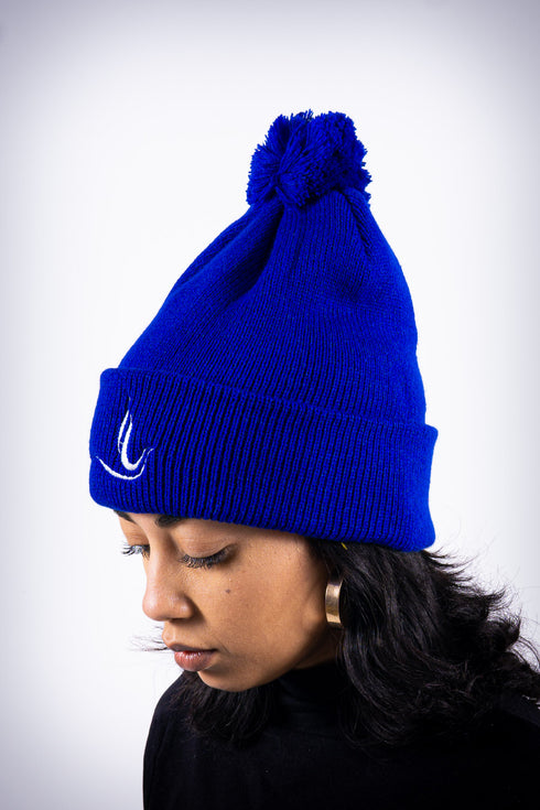 Peace Dove pom-pom beanie, blue
