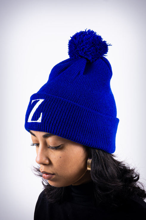 Z for Zeta pom-pom beanie, blue