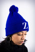 Z for Zeta pom-pom beanie, blue