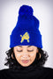 Frenchie Poodle pom-pom beanie, blue