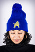 Frenchie Poodle pom-pom beanie, blue