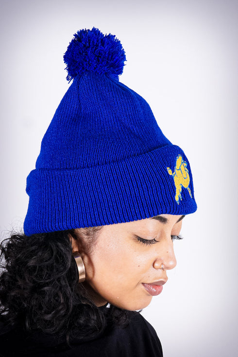 Frenchie Poodle pom-pom beanie, blue