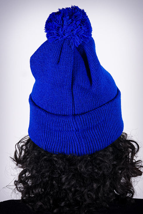 Frenchie Poodle pom-pom beanie, blue