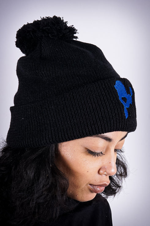 Poodles got Heart pom-pom beanie, black/blue