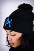 Poodles got Heart pom-pom beanie, black/blue