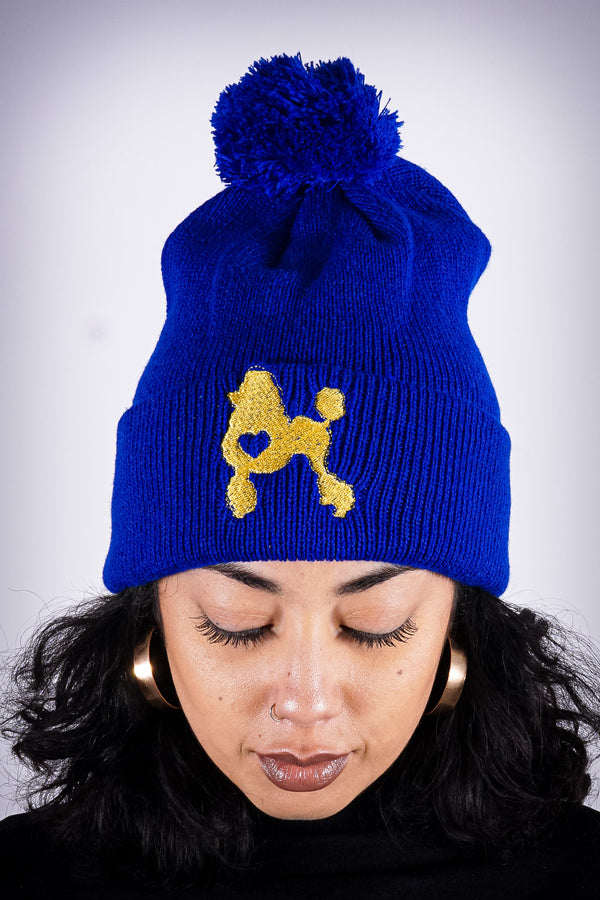 Poodles got Heart pom-pom beanie, blue