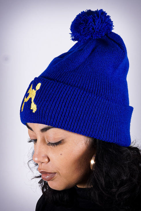 Poodles got Heart pom-pom beanie, blue