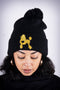 Poodles got Heart pom-pom beanie, black/gold