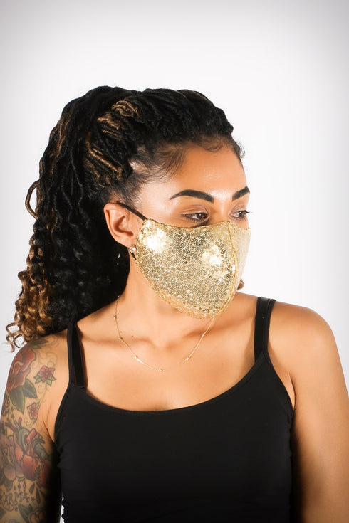Covered! Sequin mouth mask, gold
