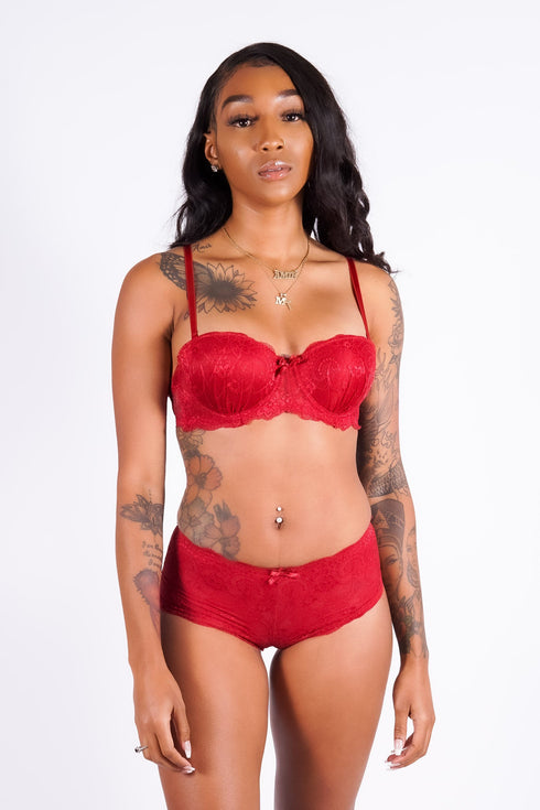 Felicia's Lace Push-Up Bra Set, Crimson