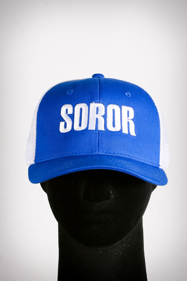Soror sport trucker, white/blue/white