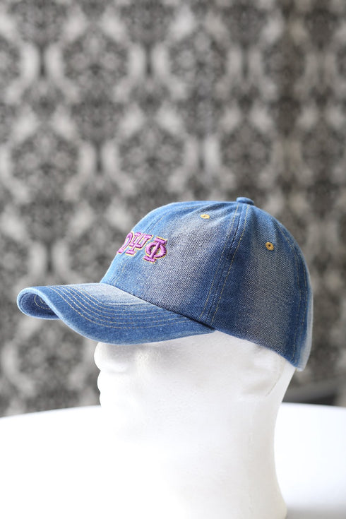 My ΩΨΦ Jeans polo dad cap, light denim