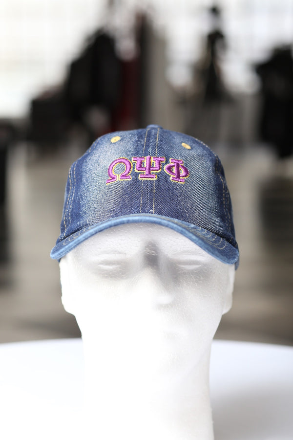 My ΩΨΦ Jeans polo dad cap, dark denim