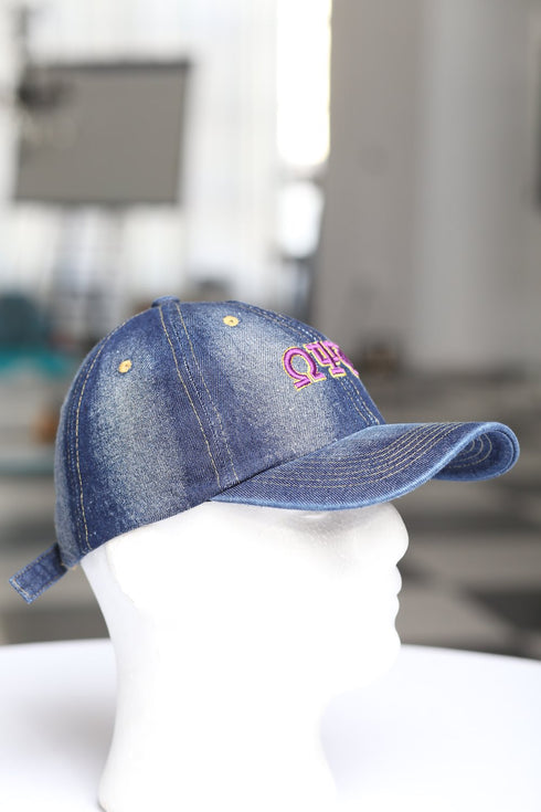 My ΩΨΦ Jeans polo dad cap, dark denim