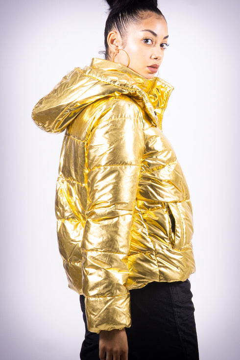 Center of Attention (Poodles Got Heart) puffy coat, metallic gold