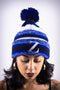 Z for Zeta pom-pom beanie, blue striped